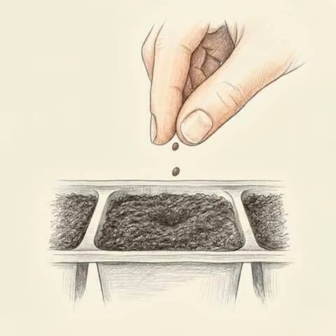 Cabbage seeds being sown into a module tray