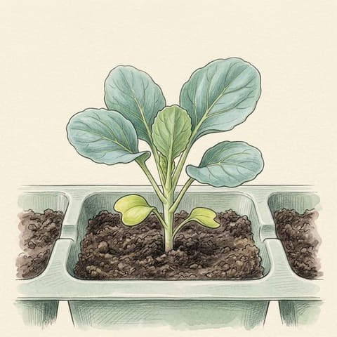 A cabbage seedling in a module tray