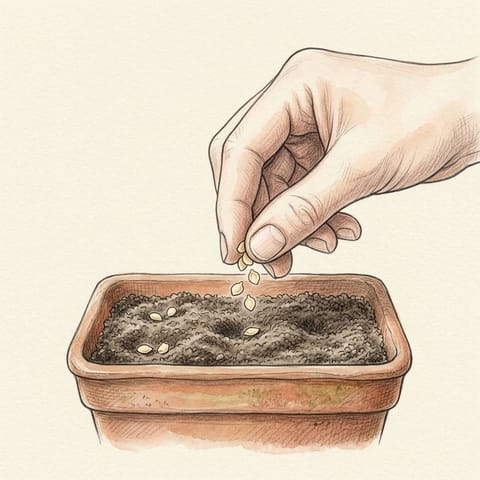 Capsicum seeds being sown in a seed tray