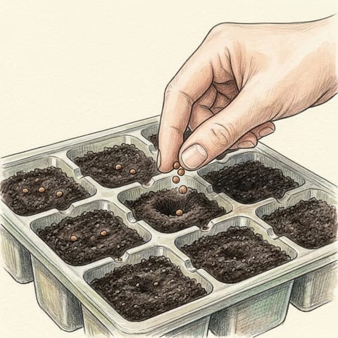 Cauliflower seeds being sown into a modular seed tray