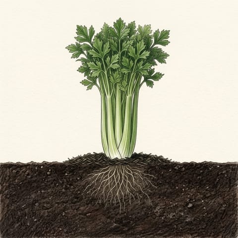 A full-grown celery plant with thick, crisp stalks