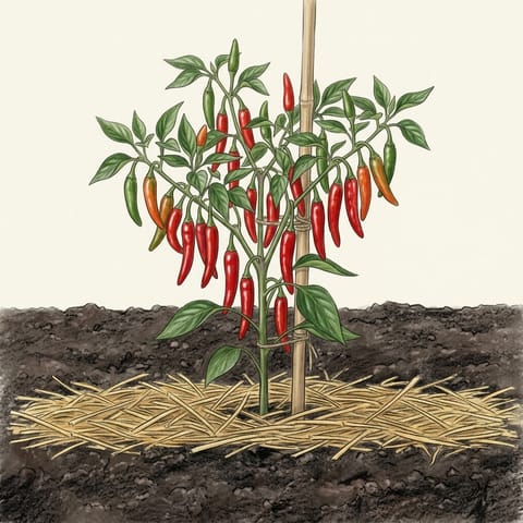 Chillies turning from green to red on the plant