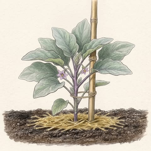 An eggplant with pale purple flowers