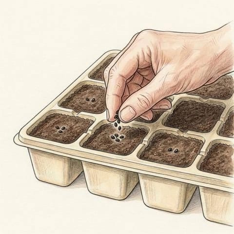 Leek seeds being sown in a seed tray