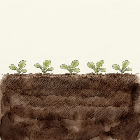 A row of tiny lettuce seedlings
