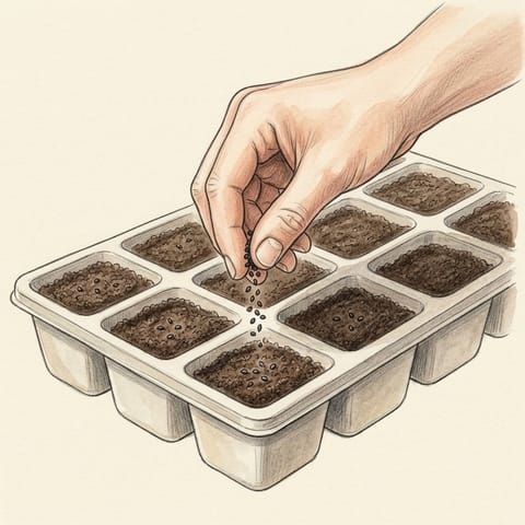 Onion seeds being sown in a seed tray