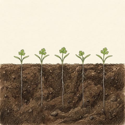 Tiny parsley seedlings just through the soil
