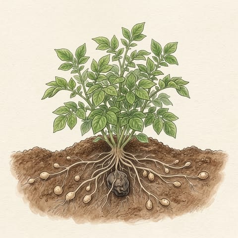A bushy plant with runners spreading underground