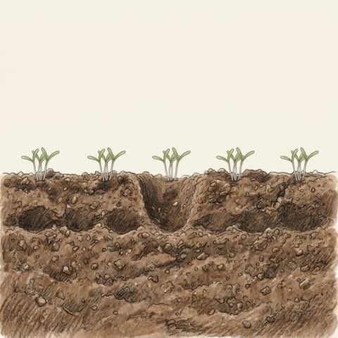 Small tufts of silverbeet seedlings in a row