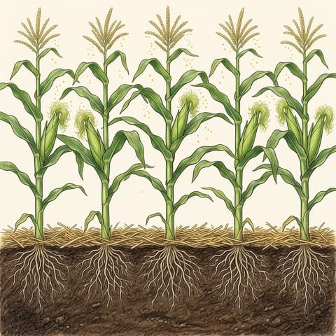 Young cobs with fresh silks below the tassels